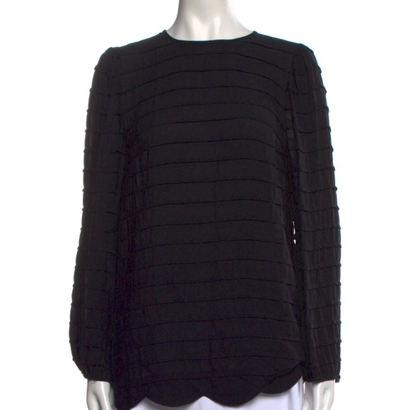Tory Burch Black Silk Long Sleeve Ruffle Trim Blouse Top Size 6 - Picture 1 of 9